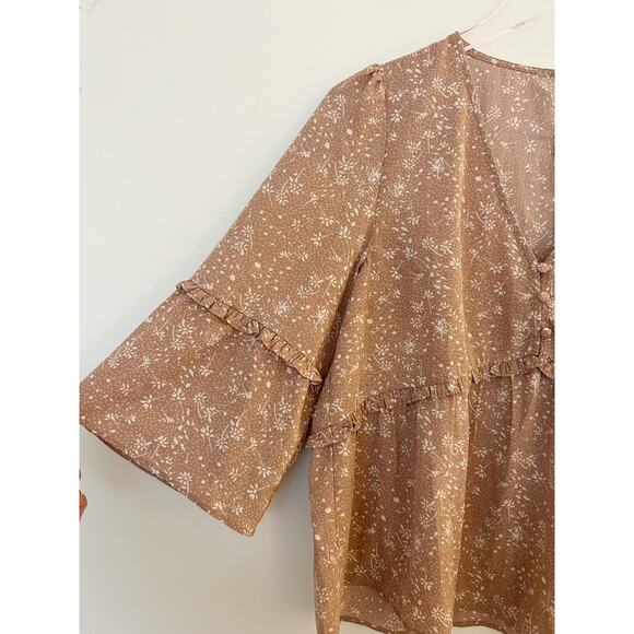 Wishlist Mauve Blush Ruffle Peplum Blouse Size Medium - Picture 3 of 9